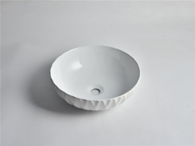 Elaine Gloss White 395*395*120mm Round Above Counter X-Relief Texture Basins