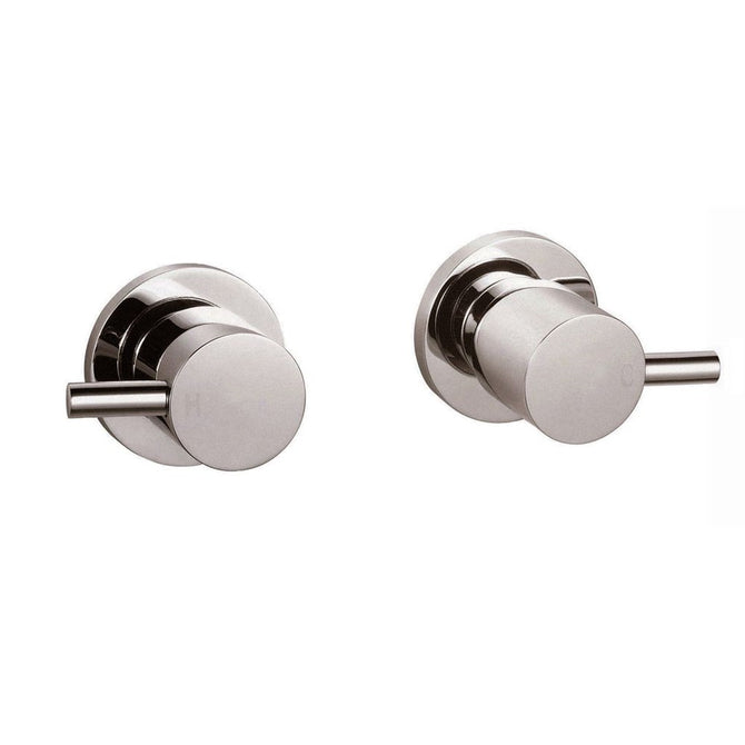 Aquaperla round shower wall tap pair in brushed nickel finish