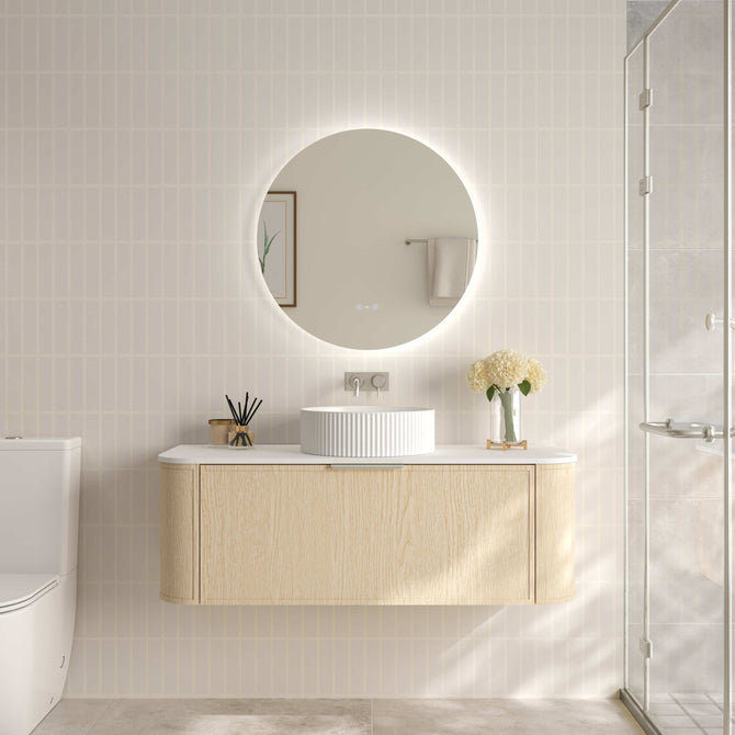 Elva 1200mm natural oak wall hung bathroom vanity cabinet front view