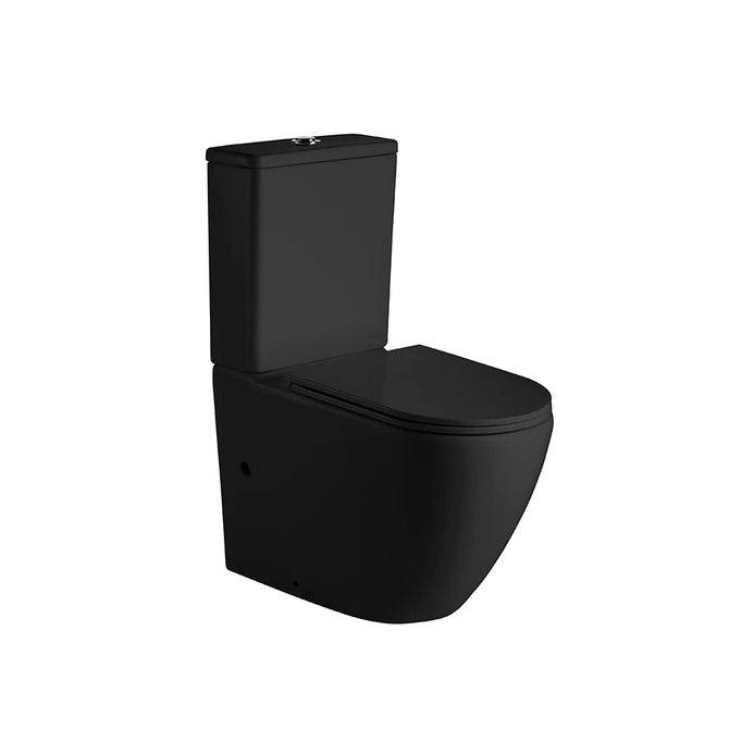 Hani back-to-wall toilet suite in matte black, rimless design