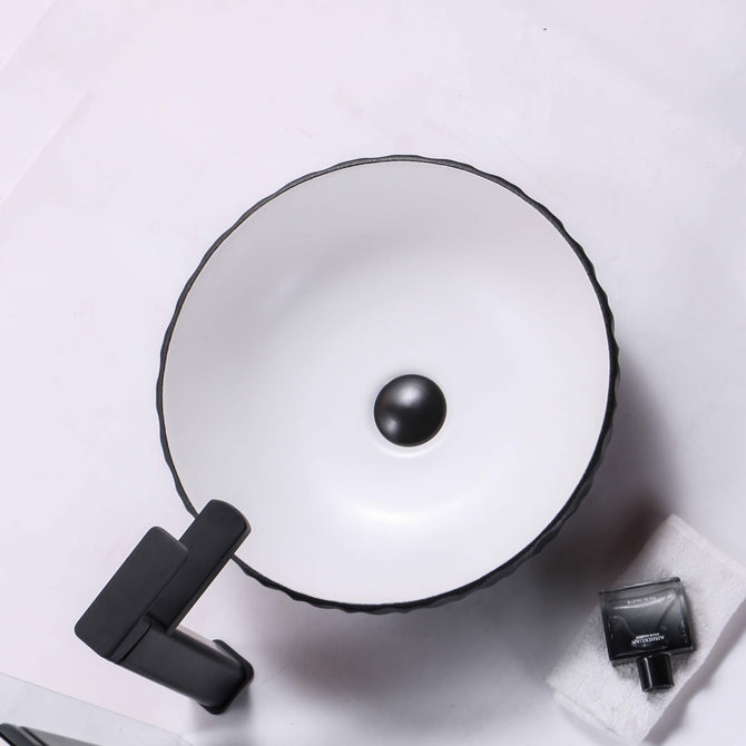 Melon Rubby Texture Matte black Round Above Counter Basin 395*395*120mm