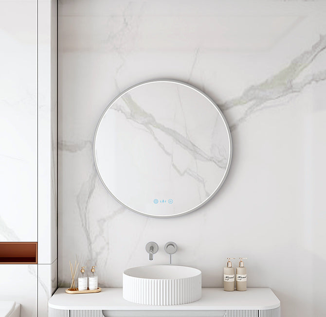 Maia LED round mirror brushed nickel 