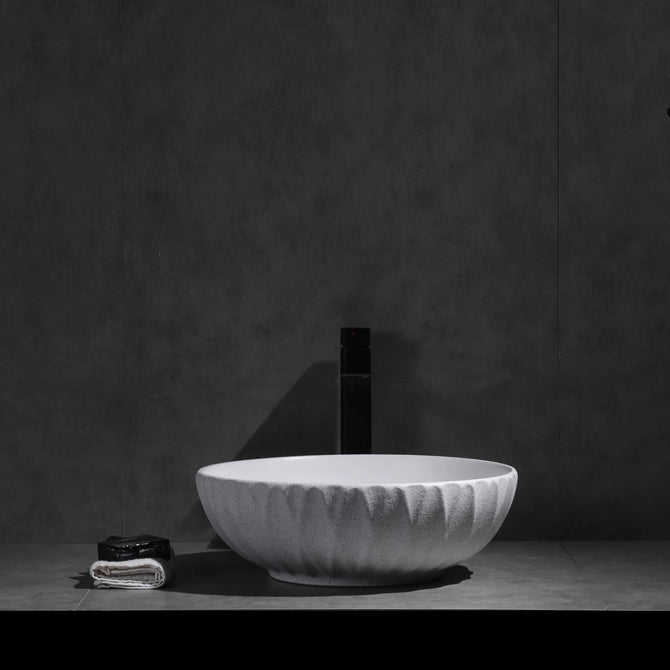 Melon Rubby Texture Matte White Round Above Counter basin 395*395*120mm