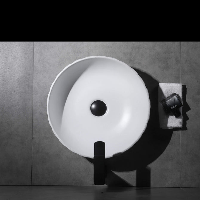 Melon Rubby Texture Matte White Round Above Counter basin 395*395*120mm