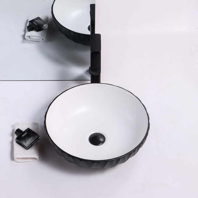 Melon Rubby Texture Matte black Round Above Counter Basin 395*395*120mm