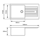 1000*500*200mm Black granite stone kitchen sink with drainboard