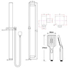 Square Chrome Sliding Shower Rail with 3 Mode Handheld Shower