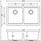 824 x 481 x 241mm Carysil Black Double Bowls Granite Undermount Kitchen Sink