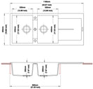 1160 x 500 x 200mm Carysil Double Bowl with Drainer Board Granite Kitchen Sink