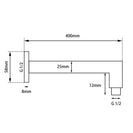 Square Wall Mounted Shower Arm 400mm (multi color)
