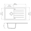 860 x 500 x 205mm Carysil White Single Bowl With Drainer Board Granite Kitchen Sink