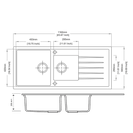 1160 x 500 x 205mm Carysil Black 1 and A Half Bowl With Drainer Board Granite Kitchen Sink